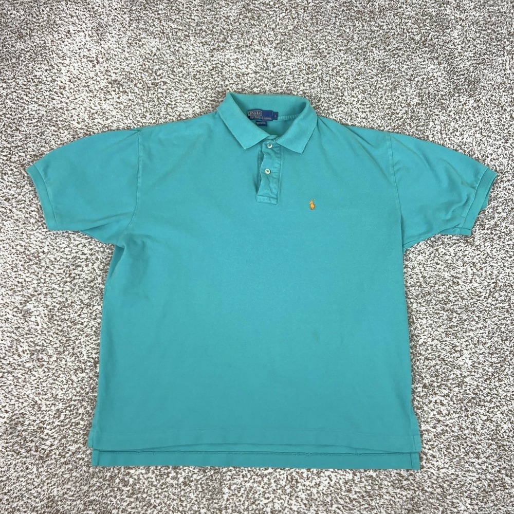 Polo Ralph Lauren Polo Shirt Mens Large Blue Solid Cotton Pony Logo Preppy